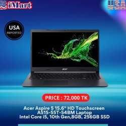 Acer Aspire 5 15.6" HD Touchscreen A515-55T-54BM Laptop, Intel Core i5, 10th Gen., 8GB, 256GB SSD, Windows 10 Home.