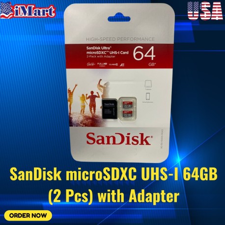"SanDisk microSDXC UHS-I 64GB Card (2 Pcs) with Adapter (SDSQUA4-064G-ALMT) "