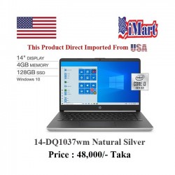 HP Notebook 14-dq1037wm, 10th Generation Intel Core i3-1005G1 Processor, 4GB Memory, 128GB SSD, Intel UHD Graphics.