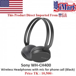 Sony WH-CH400 Wireless Headset/Headphones with mic for phone call, Black