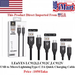 LEnYES USB to Micro/Lightning/Type-C 3A Quick Charging Data Cable